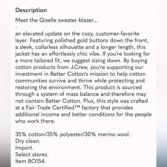 NWT J.Crew | Giselle sweater blazer | Bleached Sand | Size S - Picture 8 of 9